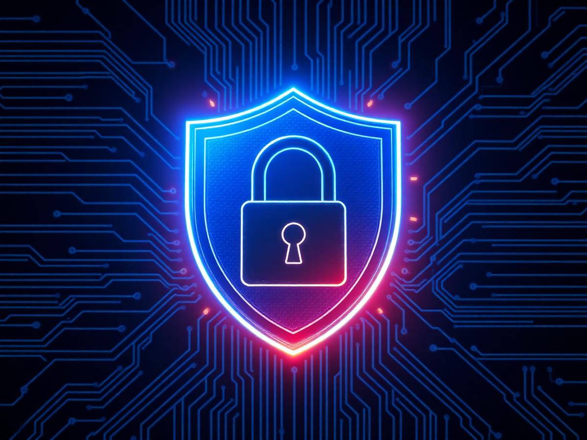 Digital vault shield hologram representing asset security